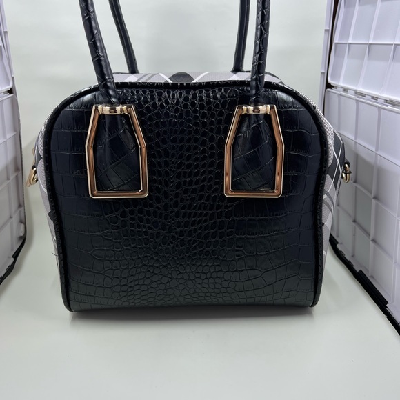 Black and white check pattern satchel bag - Picture 1 of 6